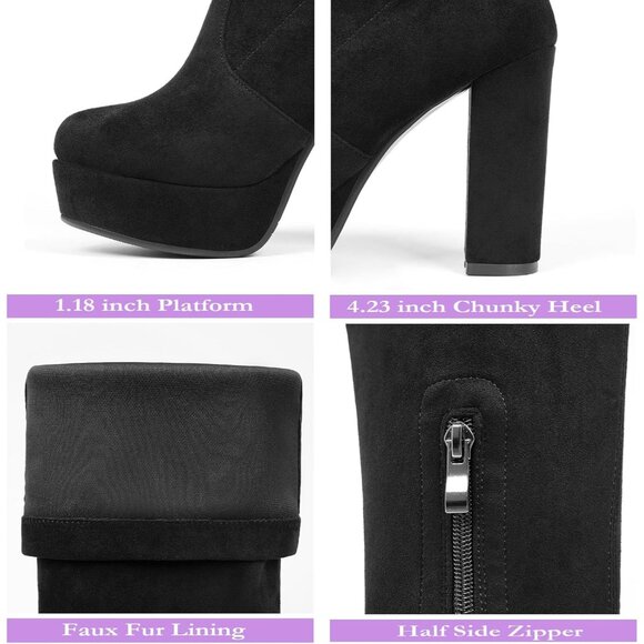 Women's Thigh High Boots Chunky Heel Side Zipper Over the Knee Synthetic Shoes - Picture 2 of 9